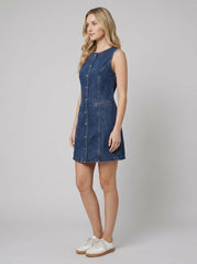 Daisy | Denim Dress Sleeveless, Collarless with Pockets for Women