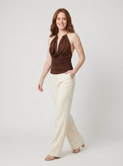 Dare | Cowl Halter Neck Top Metallic Backless Design, Relaxed Fit