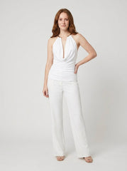 Dare | Cowl Halter Neck Top Metallic Backless Design, Relaxed Fit