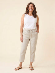 Dazzle | Linen Pants Women Relaxed Fit, White Ankle Length