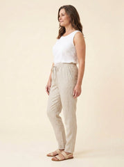 Dazzle | Linen Pants Women Relaxed Fit, White Ankle Length