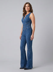 Diva | Denim Jumpsuit Fitted, V-Neck, Flared Legs