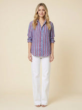 Eli | Women's Top Italian Linen, Relaxed Fit, Textured Stripe Design