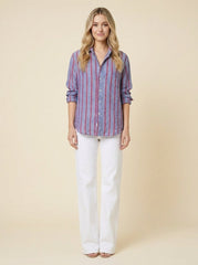 Eli | Women's Top Italian Linen, Relaxed Fit, Textured Stripe Design