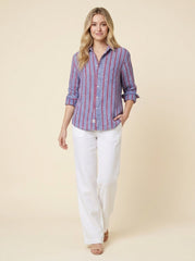 Eli | Women's Top Italian Linen, Relaxed Fit, Textured Stripe Design