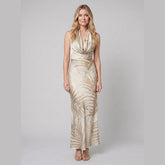 Elysia Maxi Dress | Tropical Satin, Lace-Up Back, Curve-Skimming Silhouette