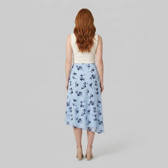 Elysia Midi Skirt | Blue Floral Wrap-Style, Flowy Fit