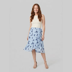 Elysia Midi Skirt | Blue Floral Wrap-Style, Flowy Fit