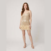 Felicity | Party Dress Sequin Embellished, Feather Hem, Spaghetti Strap