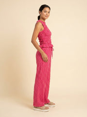 Gina | Gingham Outfit Lightweight Smocked Top & Wide Leg Pants for Women's Holiday Clothing