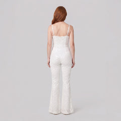 Haven Elegant Jumpsuit | White Velvet with Sequin Detail