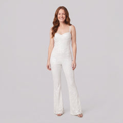 Haven Elegant Jumpsuit | White Velvet with Sequin Detail