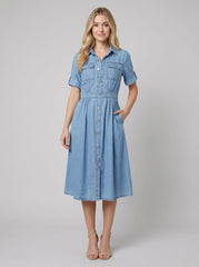 Isabelle | Belted Denim Shirt Dress