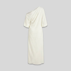 Ivory | Elegance Dress Cotton-Linen Blend, One-Shoulder Wedding Guest Dress