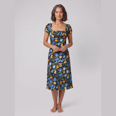 Ivy Black Dress | Floral Print, Midi Length, Square Neckline