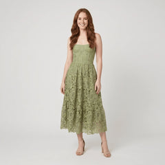 Ivy | Floral Midi Dress Lace Embroidered, Off the Shoulder Summer Wedding Guest Dress