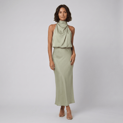 Ivy Long Satin Dress | Elegant Halter Neckline for Weddings and Formal Events