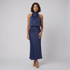 Ivy Long Satin Dress | Elegant Halter Neckline for Weddings and Formal Events