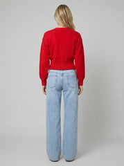 Jara Oversized Cardigan | Red Knit, Button Front V-Neck