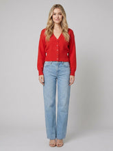 Jara Oversized Cardigan | Red Knit, Button Front V-Neck