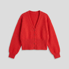 Jara Oversized Cardigan | Red Knit, Button Front V-Neck