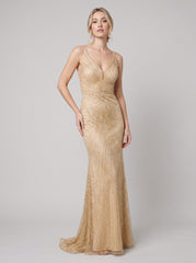 Liora Evening Gown | Beaded Champagne, Plus Size Fit-and-Flare
