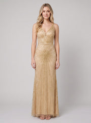 Liora Evening Gown | Beaded Champagne, Plus Size Fit-and-Flare