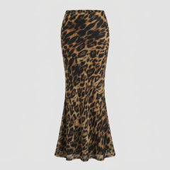 Luna | Maxi Skirt Leopard Print, Slim Fit Woven Fabric