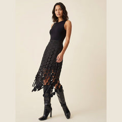 Luna | Luxe Midi Skirt High Waist, Laser Cut Design