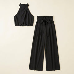 Luxe Co Ord Set Women | Elegant Cotton Blend, Halter Crop Top & High Waist Pants