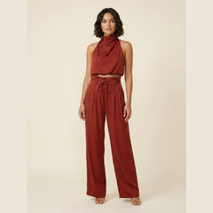 Luxe Co Ord Set Women | Elegant Cotton Blend, Halter Crop Top & High Waist Pants