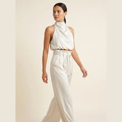 Luxe Co Ord Set Women | Elegant Cotton Blend, Halter Crop Top & High Waist Pants