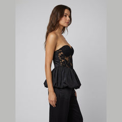 Luxe Corset Top | Lace Patchwork, Puff Hem Design