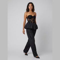 Luxe Corset Top | Lace Patchwork, Puff Hem Design