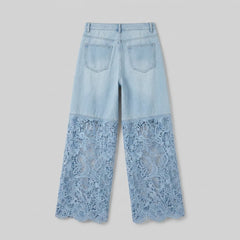Luxe Wide Leg Jeans | Lightweight Denim with Lace Inserts