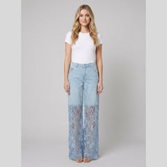 Luxe Wide Leg Jeans | Lightweight Denim with Lace Inserts