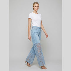 Luxe Wide Leg Jeans | Lightweight Denim with Lace Inserts