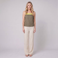 Maisie Women's Top | Breathable Linen, Colorblock Design, Adjustable Straps