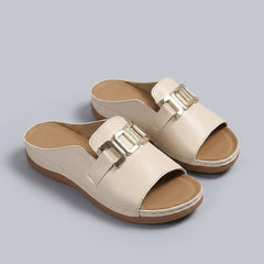 Mela | Slip-On Sandals for Women Elegant Buckle Design, Comfortable Flat Sole