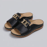 Mela | Slip-On Sandals for Women Elegant Buckle Design, Comfortable Flat Sole