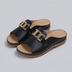 Mela | Slip-On Sandals for Women Elegant Buckle Design, Comfortable Flat Sole