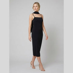 Mira | Black Midi Dress Slim Fit, Removable Scarf