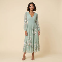 Mira | Floral Midi Dress Lightweight, Pleated Skirt for Women