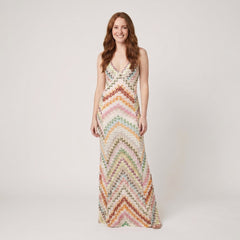 Mira | Maxi Dress Colorful Herringbone Knit, Ankle-Length V-Neck Summer Dress