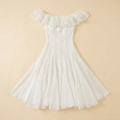 Mira | Off Shoulder Dress Ruched Chiffon Midi, Perfect for Weddings and Summer Events