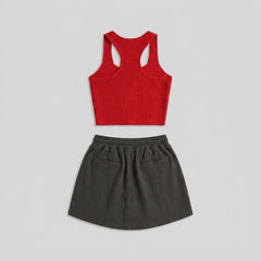 Mira | Women's Set Ribbed Knit Loungewear with Adjustable Drawstring Skort