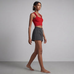 Mira | Women's Set Ribbed Knit Loungewear with Adjustable Drawstring Skort