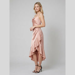 Mira | Midi Dress Satin, Cowl Neck