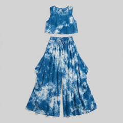 Mira | Women's Set Tie-Dye Loungewear, Sleeveless Blouse & Ruffled Wide-Leg Pants