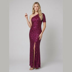Pinky Stardust Gown | One-Shoulder Sequin Elegance